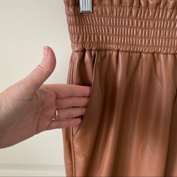 Joie Camel Faux Leather Elastic Waist Straight Leg Pants - Picture 3 of 10